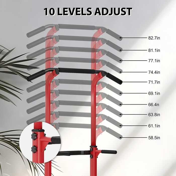 АураКрафт Power Tower - турнік, турнічок, силовий комплекс для дому, регульована висота 169-210 см (чорний + червоний, 74x81 см)