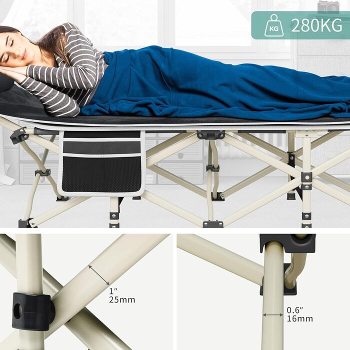 Зручне розкладне ліжко YITAHOME для кемпінгу та відпочинку на природі. Міцне, розкладне ліжко з матрацом, чорного кольору. Ідеально для подорожей та відпочинку на відкритому повітрі.