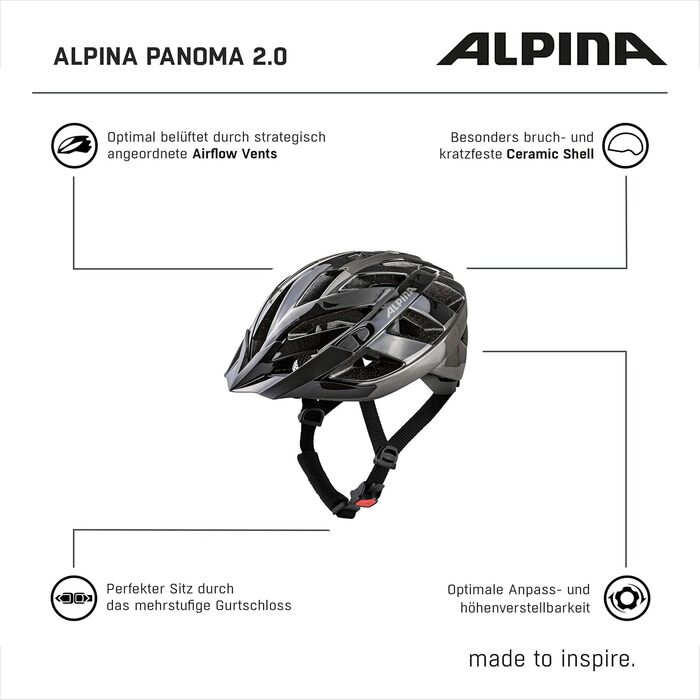 Велошолом ALPINA PANOMA 2.0 L.E. для дорослих з відбивачами, вентиляцією, сіткою від комах і можливістю встановлення LED