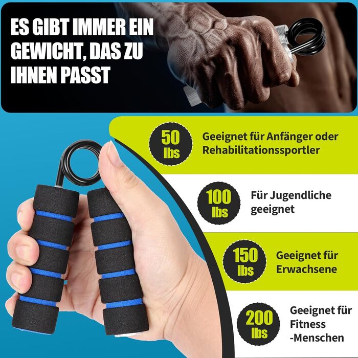 Набір з 4 тренажерів для рук та пальців, алюмінієвий тренажер передпліччя, тренажер для сили хвата, тренажер для м'язів рук, для зміцнення хвата, нарощування м'язів та реабілітації рук (50/100/150/200 lbs)