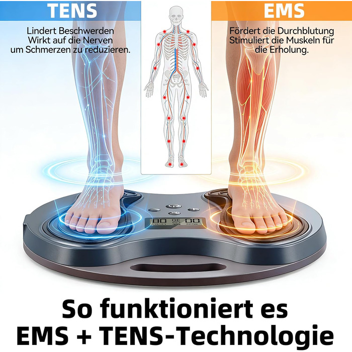 Масажер для ніг Medic Durchblutungsstimulator – EMS/TENS масаж, для нейропатії, фасціїту, м'язової втоми та болю, з 4 електродами