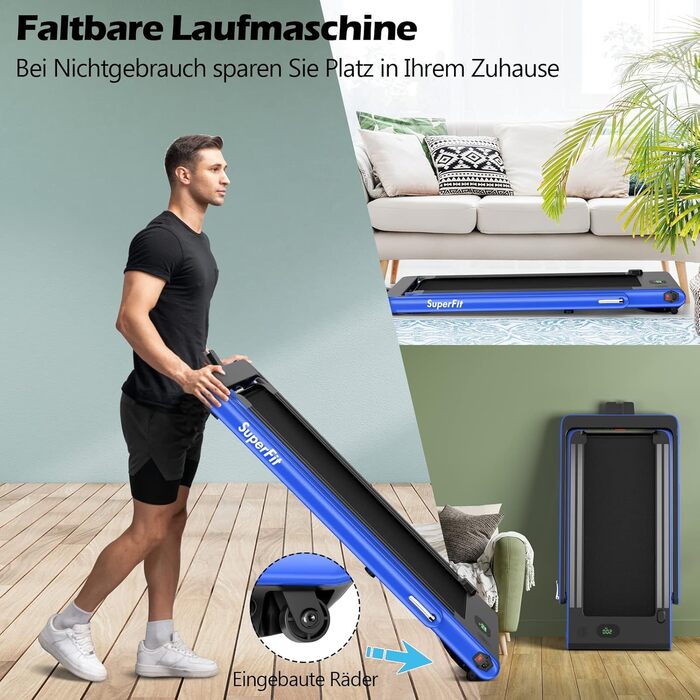 GOPLUS Біговий доріжка 2-в-1 складана з пультом, електрична з керуванням через APP, Bluetooth, тримач для телефону, швидкість 1-12 км/год, до 120 кг, блакитна