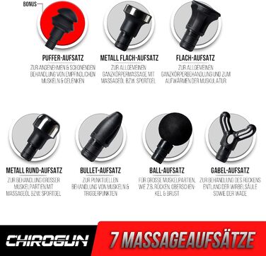 Масажер CHIROGUN® ONE - електричний масажний пістолет з 7 насадками, преміум масажер зі сталі з 6 рівнями інтенсивності, для спини, шиї, плечей, ніг, час роботи акумулятора 7 годин, чорний