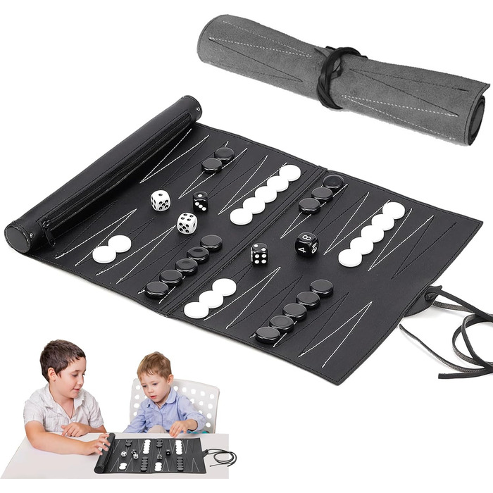 Набір для гри в шашки (бекґеммон) дерев'яний, 15 дюймів, для дорослих та дітей, портативний, коричневий, темно-сірий