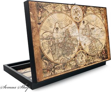 Набір для гри в нарди Trendy Antique Map XXL з картографічним дизайном, розкладне поле з екошкіри, 49 x 30 x 6 см, з 30 шашками та 2 кубиках – турецька якість