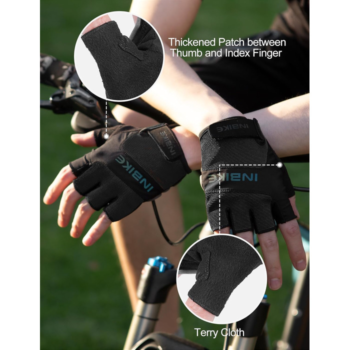 Велосипедні рукавички INBIKE, напівпальцеві, для чоловіків та жінок, з підкладкою Eva, комфортні, дихаючі, літні, для велосипеда, MTB, чорні, XXL