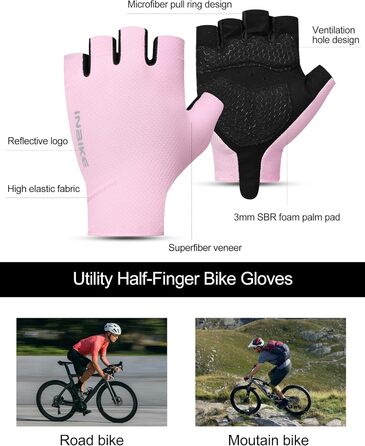 Велосипедні рукавички INBIKE Habfinger для чоловіків, літні, ударостійкі, дихаючі, світловідбиваючі, зелені (L, Рожевий)