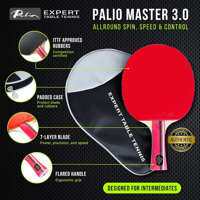 Ракетка для настільного тенісу Palio Master 3.0 (2 шт.) | ITTF, для професіоналів, універсальна (швидкість, обертання, контроль) + кейс