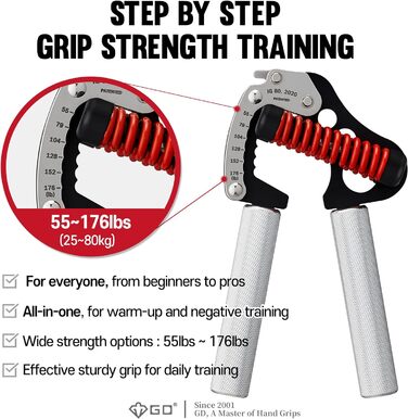 Регульований еспандер GD Iron Grip IG 80 Light для кисті та передпліччя, 25–80 кг, для силових тренувань