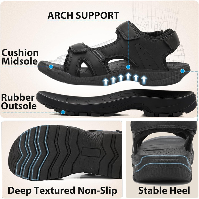 Чоловічі сандалі ARRIGO BELLO для трекінгу та пляжу, чорні, розмір 43 EU