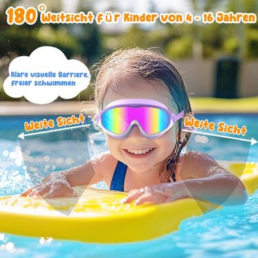 Окуляри для плавання COOLOO дитячі 2 шт., антифог, UV-захист, водонепроникні, для хлопчиків та дівчаток 4-16 років (ліловий/білий, рожевий/білий)
