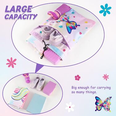 Спортивна сумка WAWSAM для гімнастики з шнурком - 38 × 45 см. Дитяча водонепроникна сумка для плавання, пляжу, покупок (Метелик)