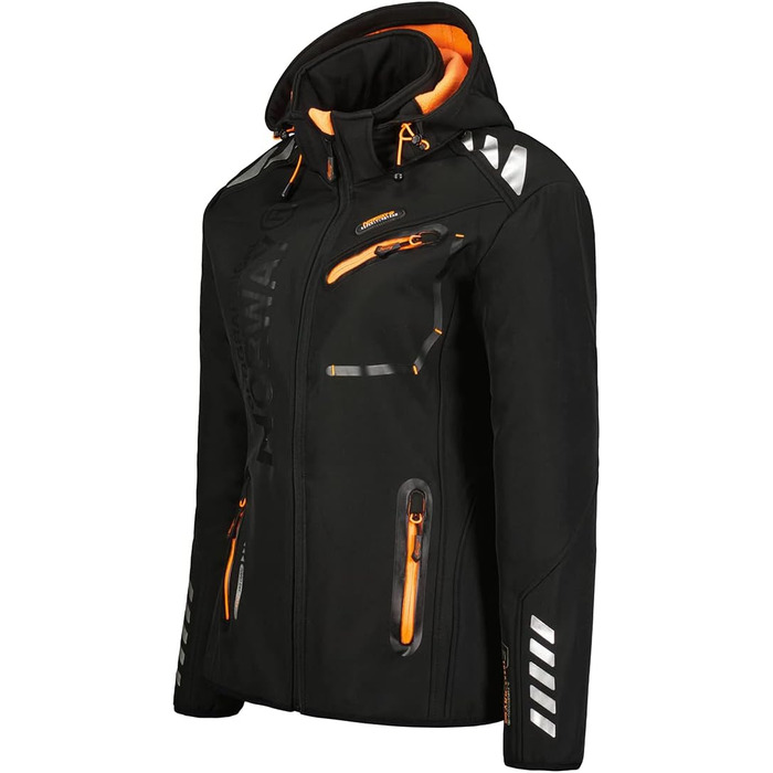 Жіноча мембранна куртка Softshell Geographical Norway для спорту та активного відпочинку, водонепроникна outdoor-куртка (XL, чорно-помаранчева)