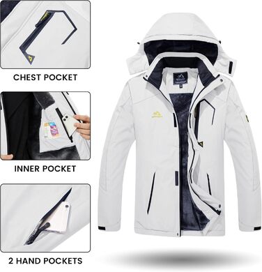 TACVASEN чоловіча зимова водонепроникна вітрозахисна куртка з флісовою підкладкою, для катання на лижах, дощовик з капюшоном, армійного кольору (XXL, білий)