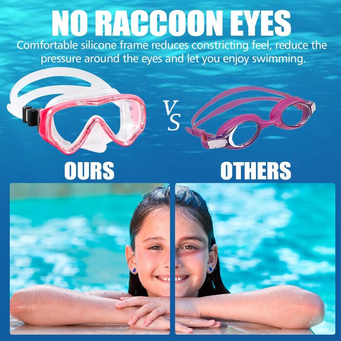 Набір для снорклінгу для дітей HIKOTEY, сухий сноркель, маска для снорклінгу з антизапітніюючим покриттям, водонепроникні затички для вух, рожевий (B1)