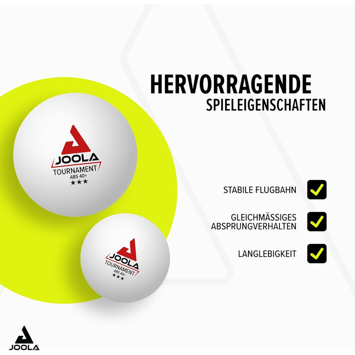 М'ячі для настільного тенісу JOOLA Tournament Selektierte, 40+ мм, 3 зірки, преміум-якість, для гри в приміщенні та на вулиці, білі, 12 шт.