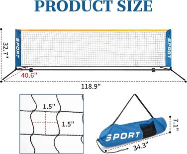М'ячна сітка для тенісу 3 м для заднього двору, складана тренувальна сітка для під'їзду, легка, портативна, для дітей, простий монтаж з сумкою, для використання в приміщенні та на вулиці