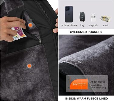 SPOSULEI Чоловіча зимова флісова куртка з утеплювачем, тепла, для катання на лижах, для активного відпочинку, вітронепроникна, водонепроникна, знімний капюшон, для походів (M, Коричнева)