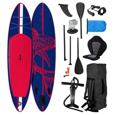 SUP Board BRAST Shark надувний, 320x81x15 см, комплект: весло, сидіння для каяка, тримач для камери, насос, рюкзак, блакитний