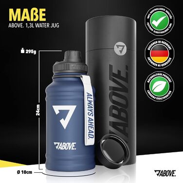 Пляшка для води з нержавіючої сталі 1.3 л або 2.2 л ABOVE, BPA-free, герметична, міцна, спортивна металева фляга для фітнесу та активного відпочинку, синьо-біла, не термос