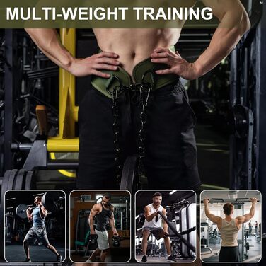 Пояс для підтягувань з ланцюгом та карабінами, вантажний пояс для важкої атлетики, тренувань у залі та вдома, зелений