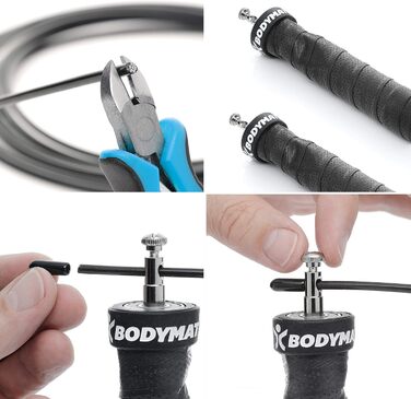 Стрибкове канат BODYMATE з антиковзними ручками та 2 регульованими сталевими канатами для кроссфіту, функціональних тренувань та боксу