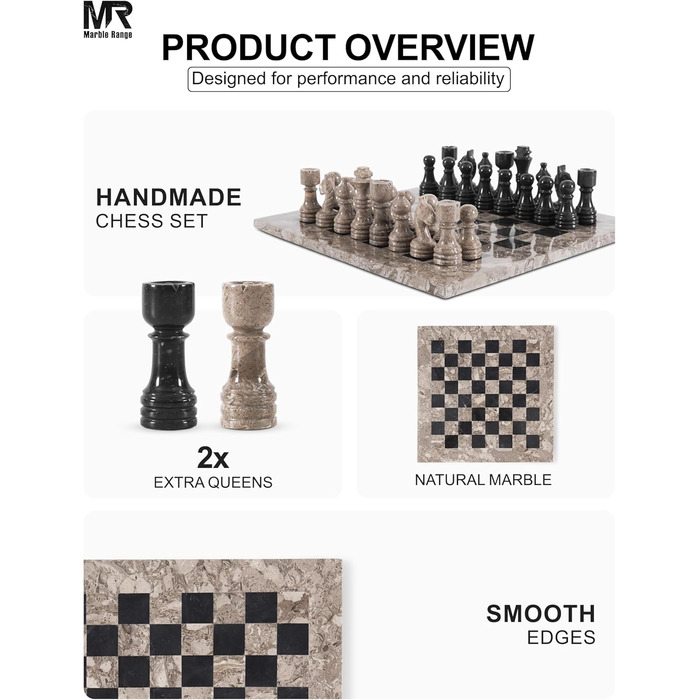 Шаховий набір з мармуру для дорослих, ручної роботи, 32 фігури, 2 додаткові королеви, коробка для зберігання, розкішна подорожна гра, елегантний подарунок для дому (чорний & кораловий) (Океанічний & Чорний)