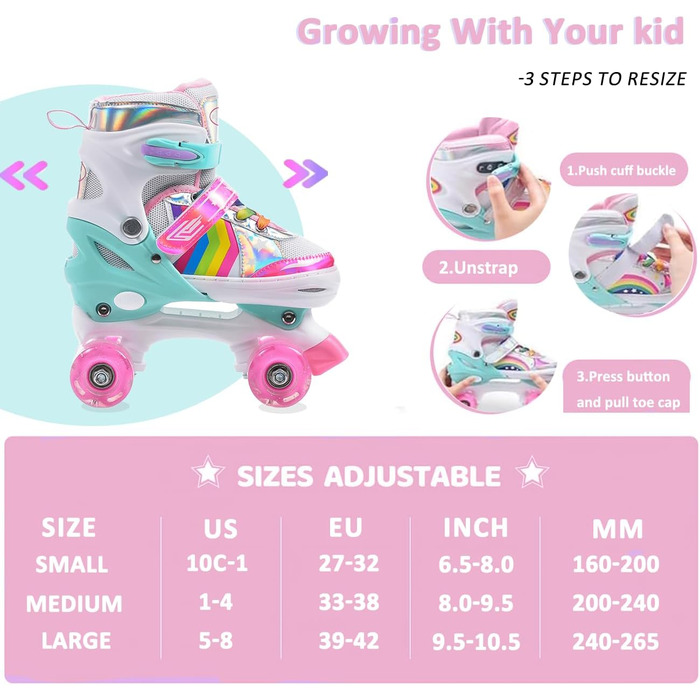 Ролики дитячі ERNAN, регульовані, світлодіодні, для дівчаток та хлопчиків, підходять для початківців, ідеальні для подарунків на Різдво та день народження, кольорові