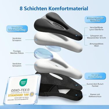 Гелевий чохол на сидіння велосипеда AUVSTAR, дихаючий, преміум-якість, для гірського велосипеда, підходить для чоловіків та жінок, чорний