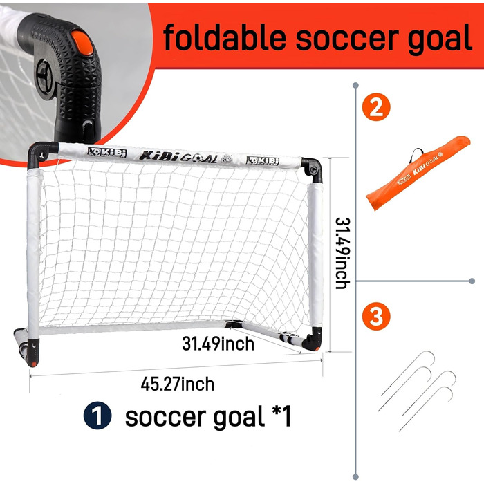 Дитячі ворота для футболу KiBiGOAL 115x80 см, складані - ідеально для гри в саду та в приміщенні, для дітей 4-11 років