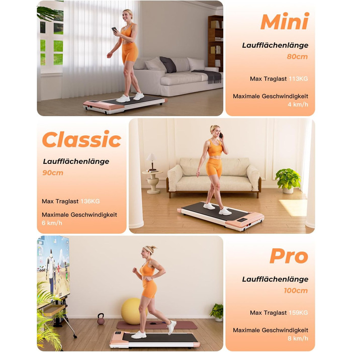 Walking Pad Lacuffy 2.5 HP: біговий доріжки для дому зі столом та Smart App, до 136 кг (Золотий, 80 см)