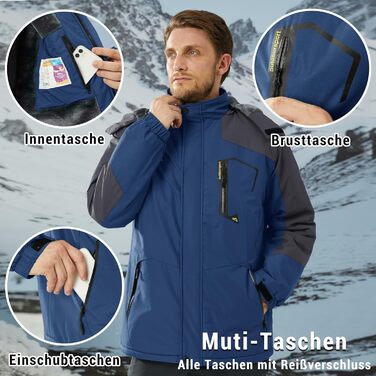 Чоловіча зимова куртка KEFITEVD: водонепроникна, з підкладкою, дихаюча, з капюшоном. Ідеальна для сноуборду та активного відпочинку на відкритому повітрі. Колір: темно-синій