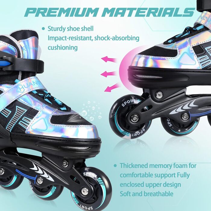 Регульовані роликові ковзани-ролики для дівчаток та хлопчиків, підшипники ABEC 7, високопружні PU колеса, алюмінієва рама, для вулиці, залу, дітей та дорослих