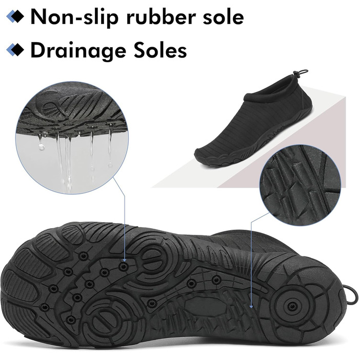 Чоловічі та жіночі аквашузи Mishansha для плавання та відпочинку на пляжі, чорні (42 EU)