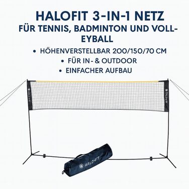 Мережа Halofit багатофункціональна для волейболу, бадмінтону та тенісу: портативна, з регульованою висотою для саду, приміщення та вулиці