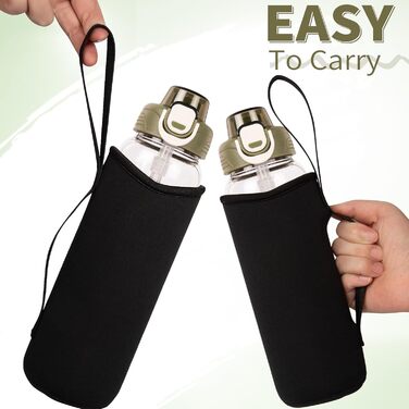 DEARRAY Скляна пляшка для води 0,6 л з трубочкою, герметична, BPA Free, у чохлі, для дітей, школи, спорту, чоловіків та жінок, зелена кришка