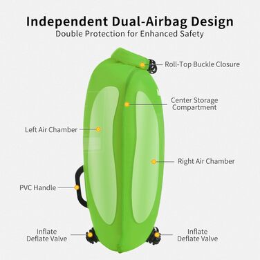 Надувна плавуча точка Naturehike 18L з двома повітряними камерами. Водонепроникний сухий мішок/пляжний мішок з регульованим поясом для плавання та відпочинку на пляжі (зелений, 18л, оновлена версія)