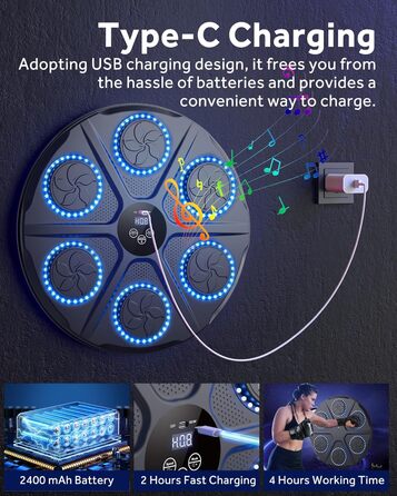 Yorraka Музичний бокс-машина для дорослих з LED підсвіткою, Bluetooth, 12 режимів швидкості, музичний тренажер для боксу з рукавичками
