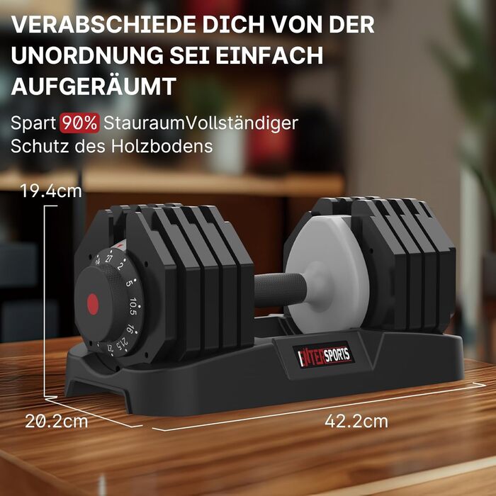 Регульовані гантелі EnterSports 12/18/27 кг з неслизькими ручками для дому, офісу, фітнес-залу. Комплект 27 кг