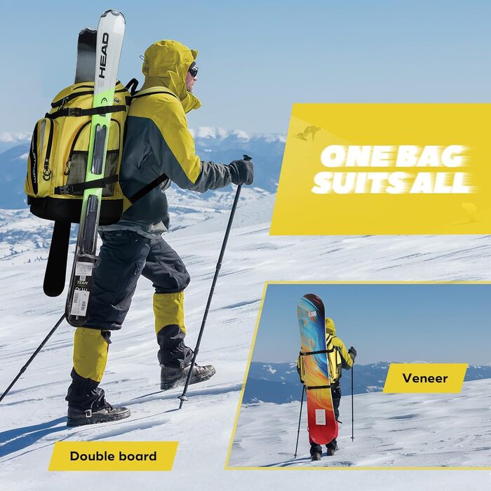 Чохол для лижних черевиків Maelstrom 55 л, великий рюкзак для подорожей, водонепроникний для сноуборду, лижного спорядження, колір: лимонний