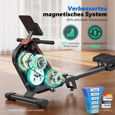 Гребний тренажер MERACH для дому, складаний, магнітний, тихий, з додатком, подовжені направляючі, електричне налаштування (самостійно)