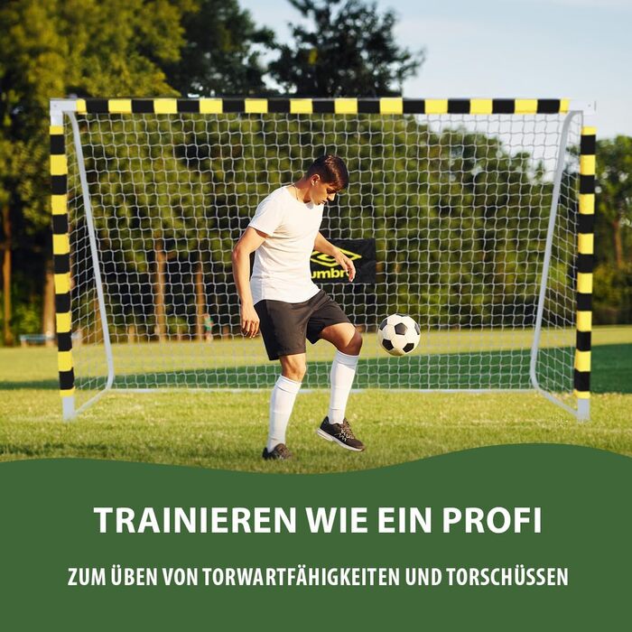 Ворота для футболу Umbro - великі, металеві, чорно-жовті, 300x200x90 см - для дітей та дорослих, для тренувань в приміщенні та на вулиці