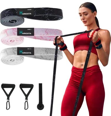 Набір з 3 еластичних стрічок для фітнесу - антиковзкі, дихаючі та еластичні - стрічки для м'язів, йоги, пілатесу та тренувань всього тіла - миються, довговічні та з сумкою. Довгі фітнес-стрічки з марочним дизайном.