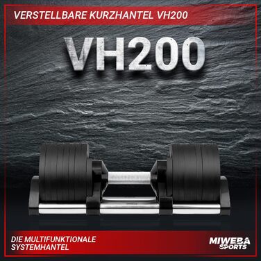 Гантелі Miweba Sports VH200, 2-28 кг, регульовані, сталеві, ергономічна ручка, преміум-якість, набір гантелей для фітнесу та силових тренувань