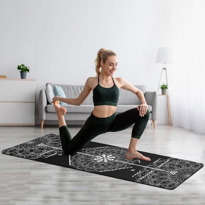 Йога мат Haquno Extra dicke 6 мм – неслизька тренувальна килимок для HIIT, Pilates, домашніх тренувань та з безкоштовним ремінцем для перенесення. Чорний колір.