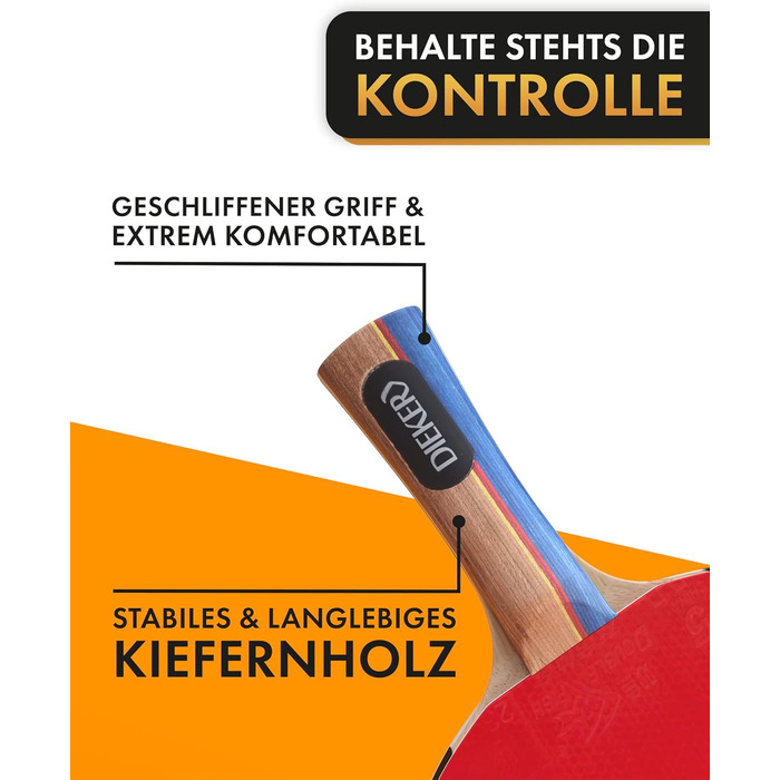 Набір для настільного тенісу DIEKER | 2 ракетки, 3 м'ячі, сумка | Для всієї родини, чорний