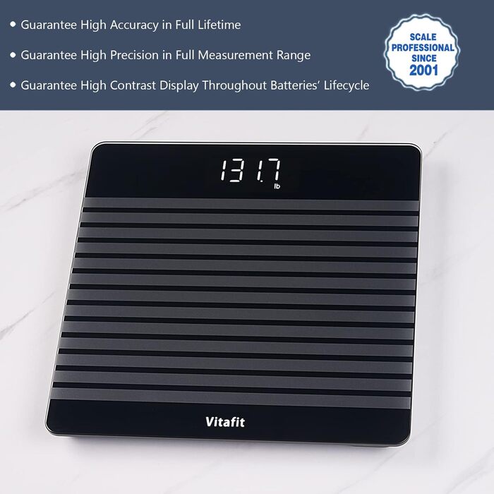 Ваги Vitafit Digital - персональні ваги з визначенням ваги та ІМТ, смарт-ваги з Bluetooth, антиковзаюча платформа, чорного кольору