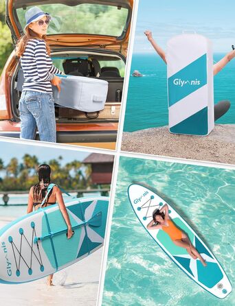 Надувний SUP Борд Glymnis Stand Up Paddle Board 10'6' (320x81x15 см) з Алюмінієвим Веслом, Насосом та Аксесуарами (Білий+Чорний)