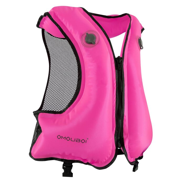 Надувна рятувальна жилетка для дорослих, до 100 кг та 150-200 см, регульована, подвійна камера, висока видимість для каякінгу, SUP, серфінгу, дайвінгу (відповідно до норм ЄС), рожева