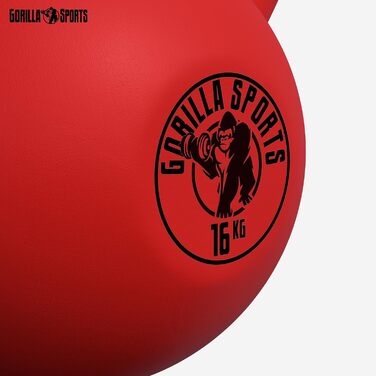 Кетлбелл GORILLA SPORTS 16 кг – гиря з чавуну у вініловому покритті для фітнесу, тренажерного залу та силових тренувань